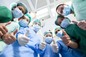 teams of nurse practitioner and doctors, thumbs up